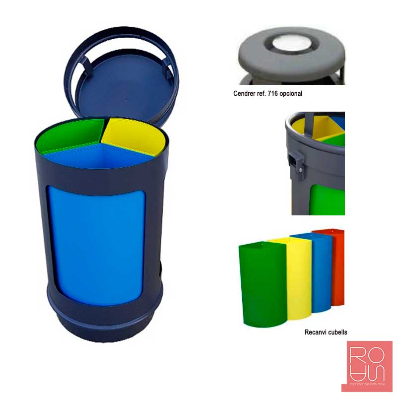 Paperera de reciclatge exterior amb tapa 4 en 1